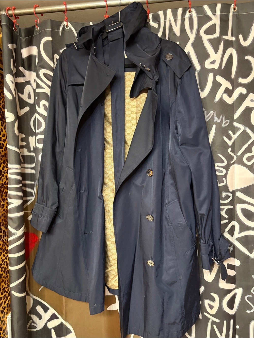 Michael Kors Navy Trench Coat with Hood